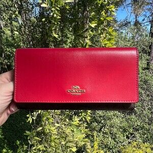 COACH Slim Trifold Brown/Brown Wallet Credit Card Holder Gold Hardware AUTHENTIC